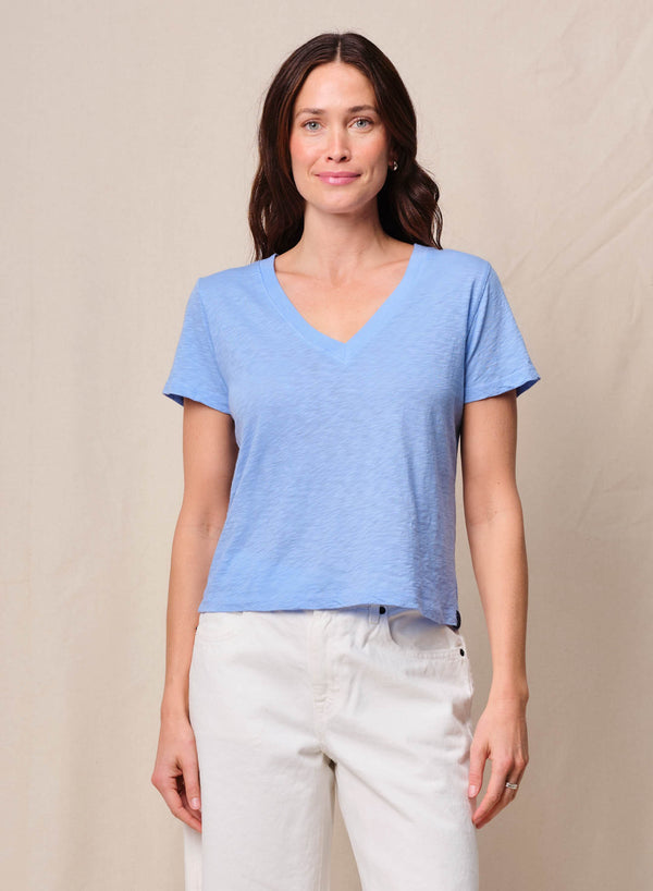 stateside Supima Slub Jersey Short Sleeve V-Neck in Summer Sky