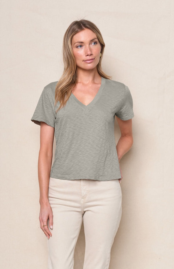 Stateside Supima Slub Jersey Short Sleeve V-Neck In Thyme