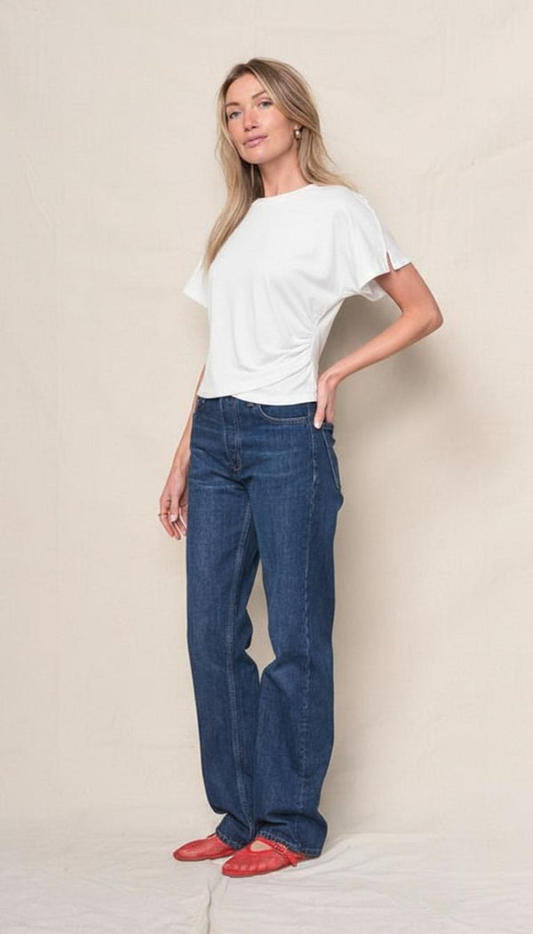 Stateside Supima Slub Jersey Side Ruched Dolman In White