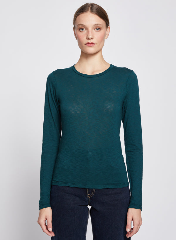 stateside Supima Slub Long Sleeve Crew in Evergreen
