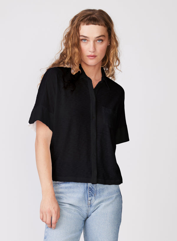 stateside Supima Slub Short Sleeve Pocket Shirt in Black