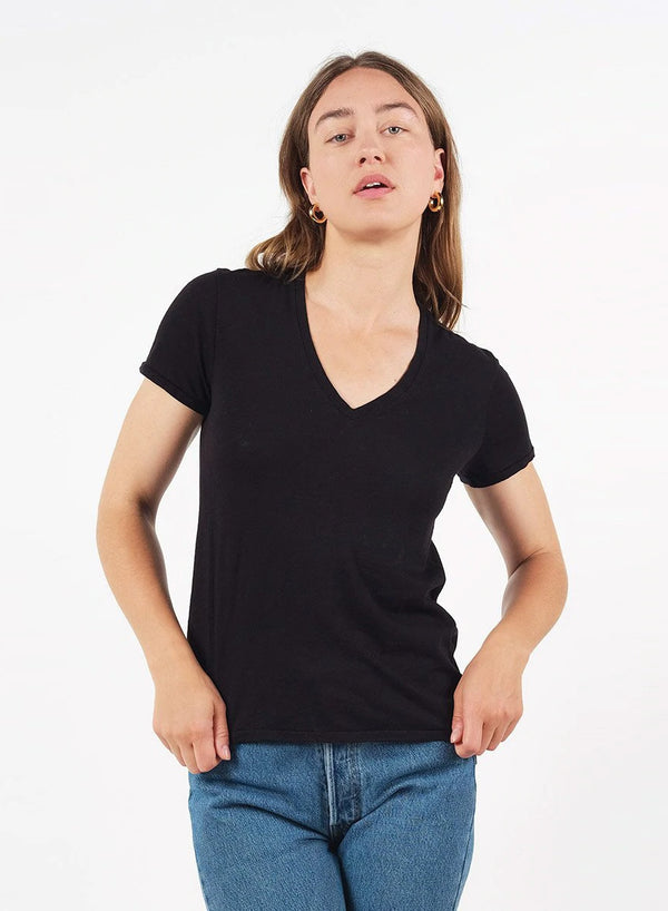 Stateside Supima Slub Short Sleeve V-Neck T-Shirt In Black