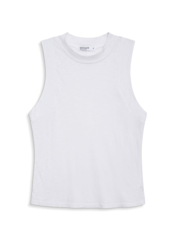 stateside Supima Slub Sleeveless Mock Neck Top in White