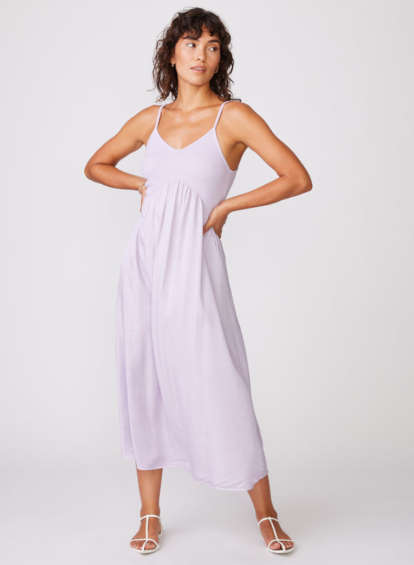 Stateside Viscose Satin Mixed Media Cami Dress In Lilac