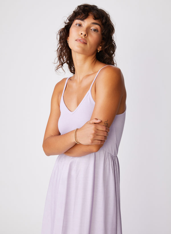 Stateside Viscose Satin Mixed Media Cami Dress In Lilac