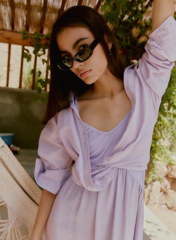 stateside Viscose Satin Mixed Media Cami Dress in Lilac