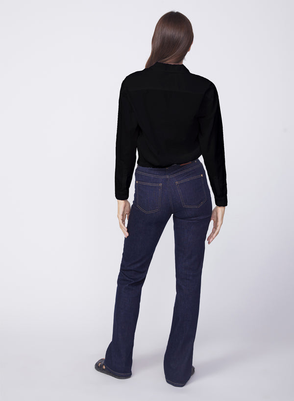 Stateside Voile Elastic Back Cropped Shirt In Black