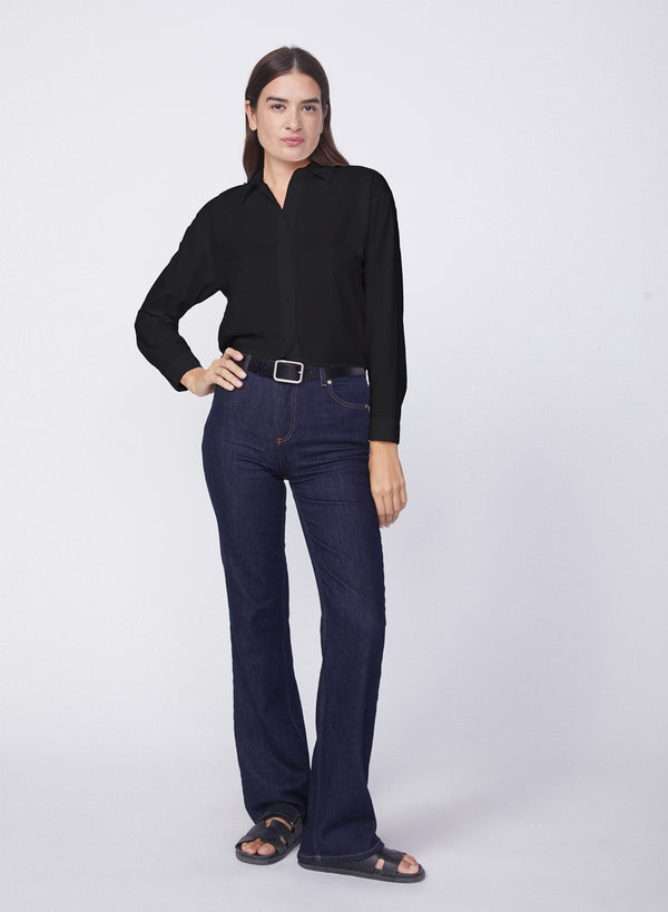 stateside Voile Elastic Back Cropped Shirt in Black