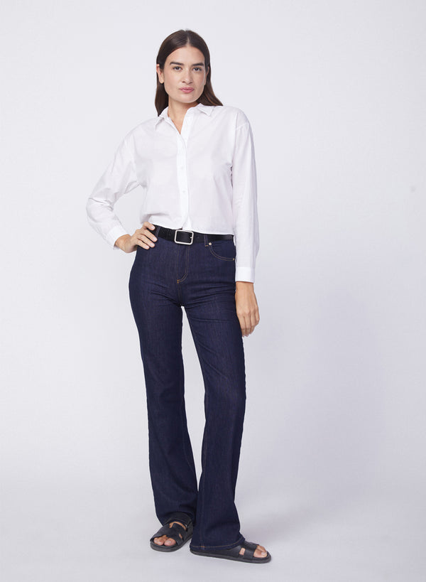 stateside Voile Elastic Back Cropped Shirt in White