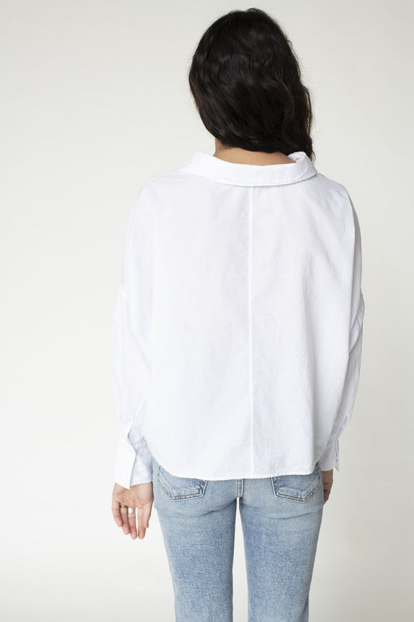 Stateside Voile Long Sleeve Front Twist Button Up Shirt In White