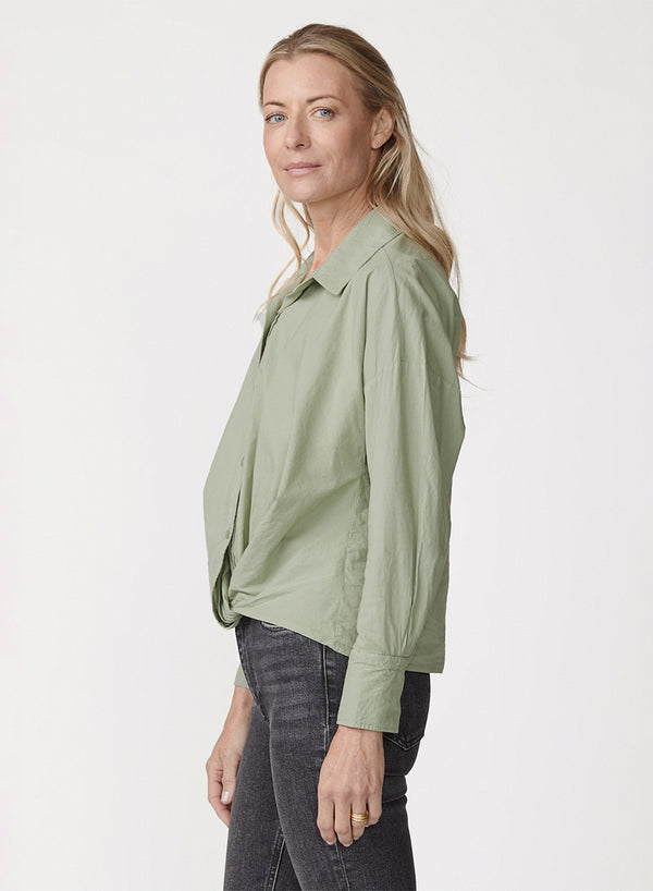 Stateside Voile Long Sleeve Front Twist Shirt In Fern