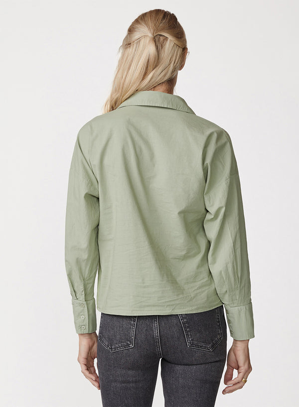 Stateside Voile Long Sleeve Front Twist Shirt In Fern