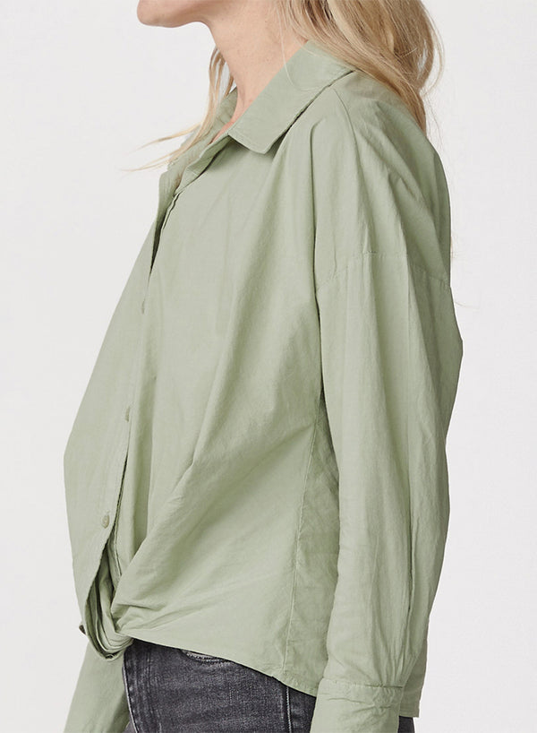 Stateside Voile Long Sleeve Front Twist Shirt In Fern