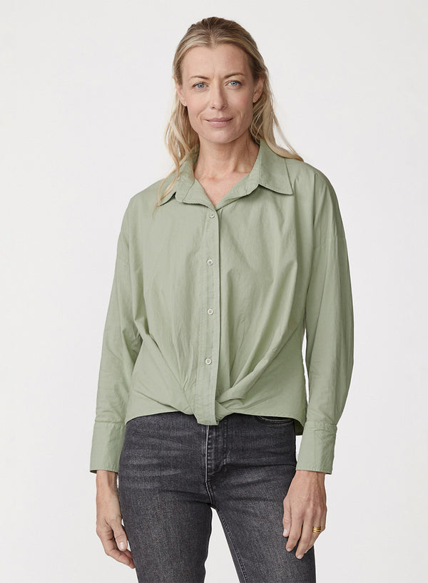 stateside Voile Long Sleeve Front Twist Shirt in Fern