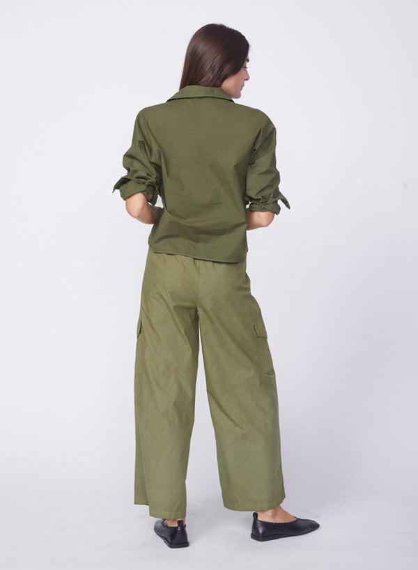 Stateside Voile Long Sleeve Front Twist Shirt In Seaweed
