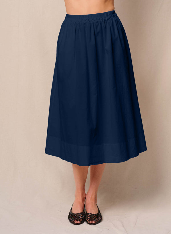 Stateside Voile Ribbed Waist Midi Skirt In New Navy