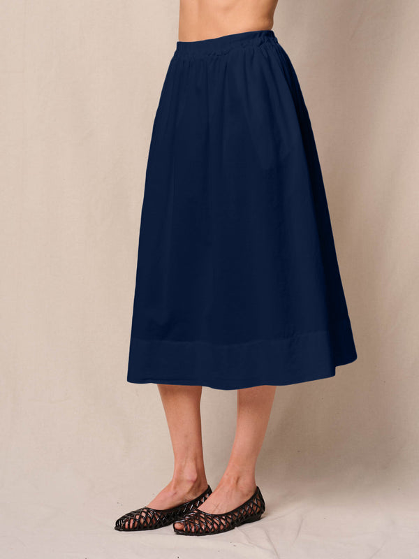 Stateside Voile Ribbed Waist Midi Skirt In New Navy