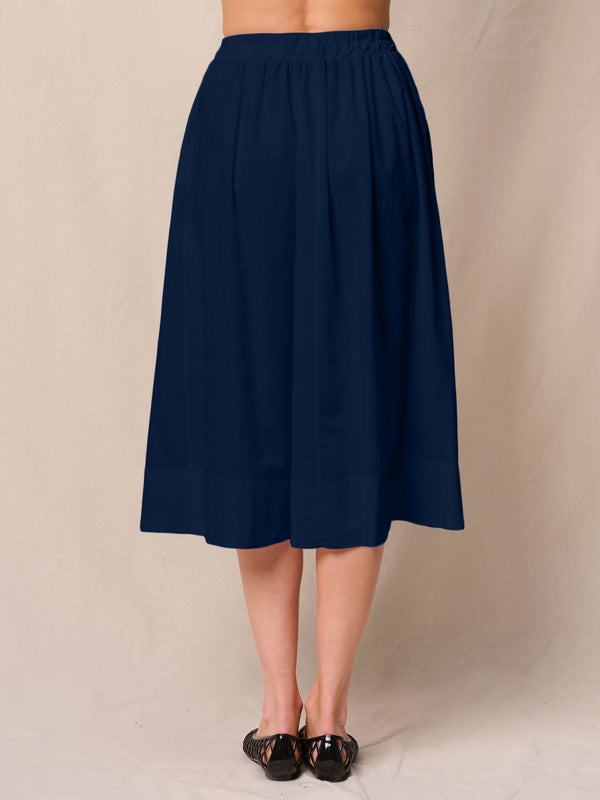 Stateside Voile Ribbed Waist Midi Skirt In New Navy