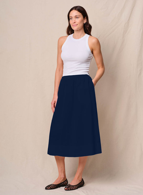 stateside Voile Ribbed Waist Midi Skirt in New Navy
