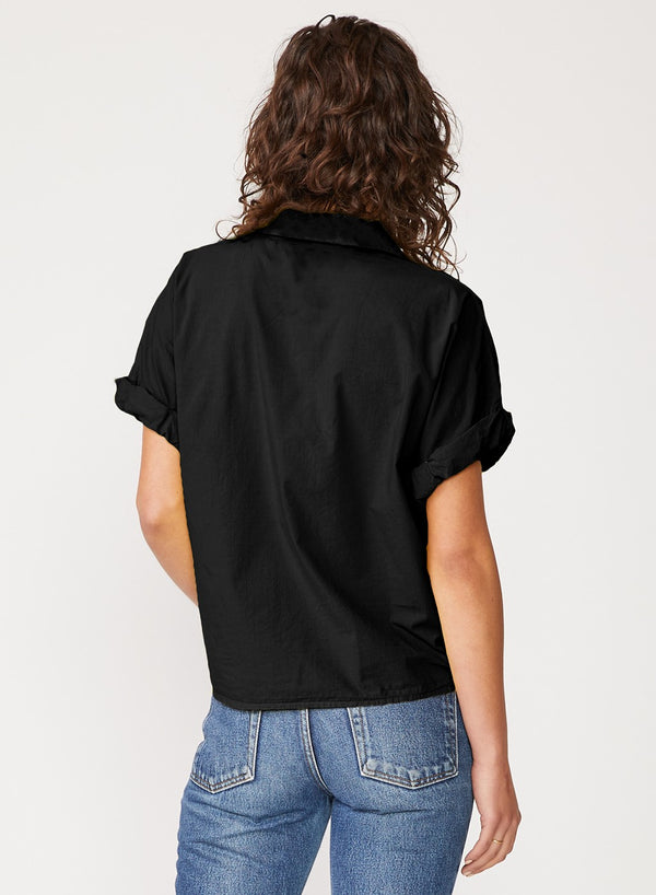 Stateside Voile Short Sleeve Front Twist Button Up Shirt In Black