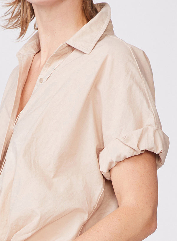 Stateside Voile Short Sleeve Front Twist Button Up Shirt In Wheat