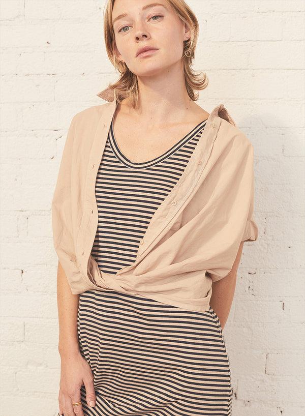 stateside Voile Short Sleeve Front Twist Button Up Shirt in Wheat