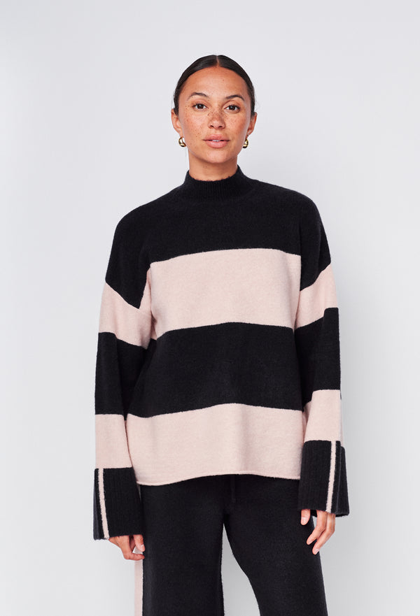 Stateside Wide Stripe Mock Neck Sweater In New Navy/Tutu