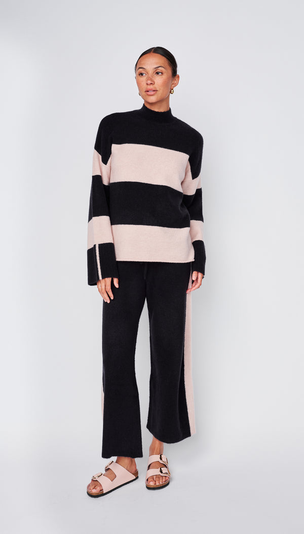 Stateside Wide Stripe Mock Neck Sweater In New Navy/Tutu