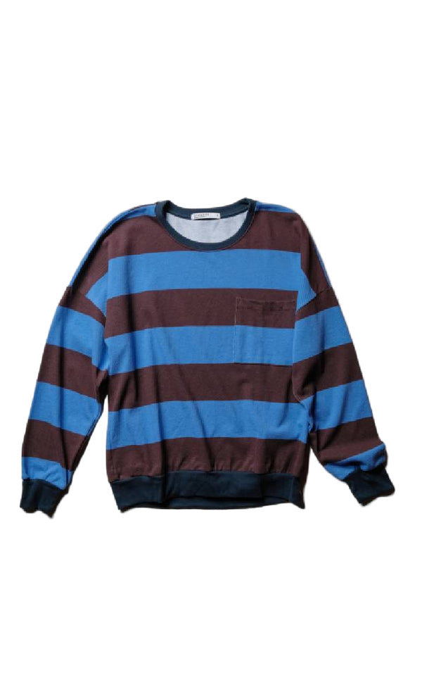 Stateside Wide Stripe Pique Oversized Sweatshirt Tee In Cabernet/Blue Topaz