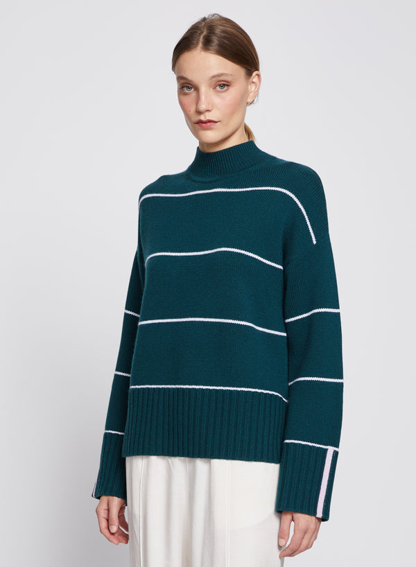 Stateside Wide Striped Mock Neck Sweater In Evergreen