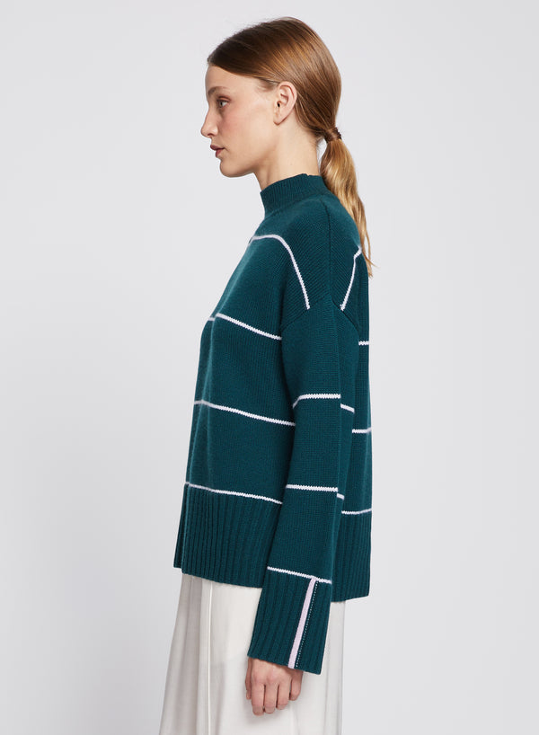 Stateside Wide Striped Mock Neck Sweater In Evergreen