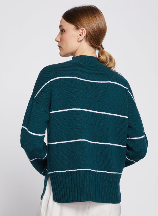 Stateside Wide Striped Mock Neck Sweater In Evergreen