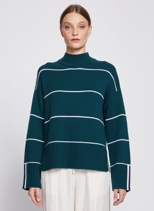 stateside Wide Striped Mock Neck Sweater in Evergreen