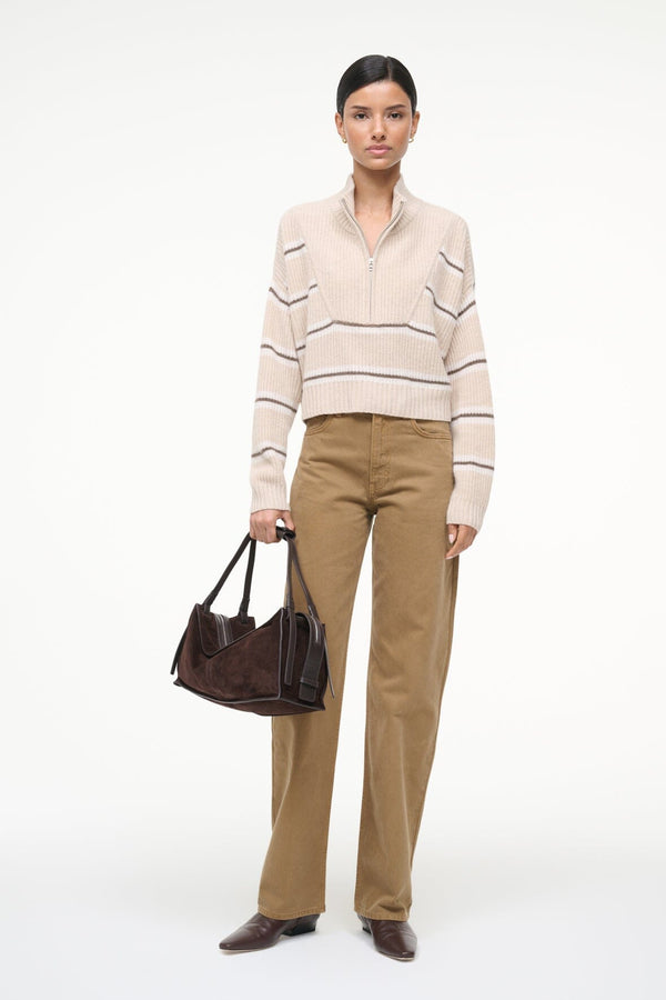 Staud CASHMERE CROPPED HAMPTON SWEATER WHISPER STRIPE