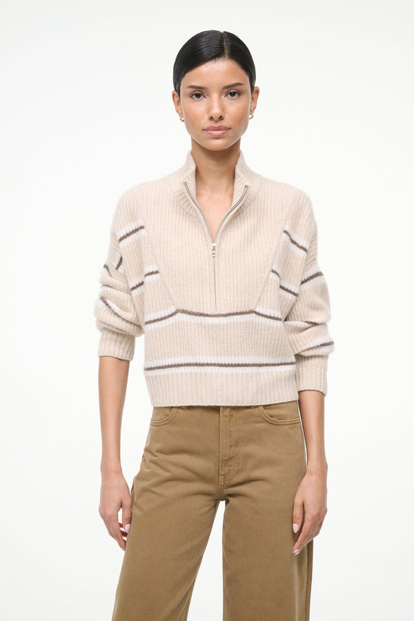 Staud CASHMERE CROPPED HAMPTON SWEATER WHISPER STRIPE
