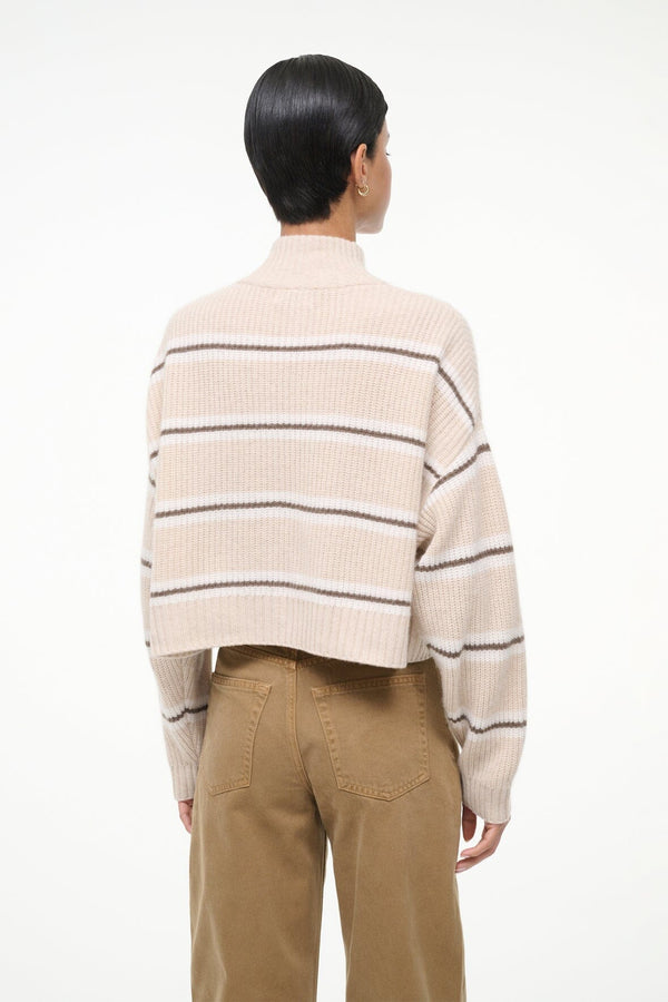 Staud CASHMERE CROPPED HAMPTON SWEATER WHISPER STRIPE