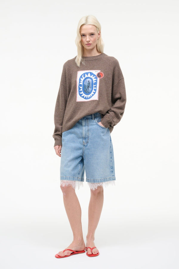 Staud SERRANO CASHMERE RELAXED CREW TRUFFLE PATCHWORK