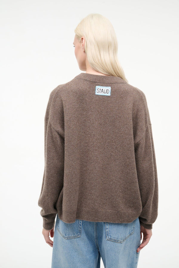 Staud SERRANO CASHMERE RELAXED CREW TRUFFLE PATCHWORK