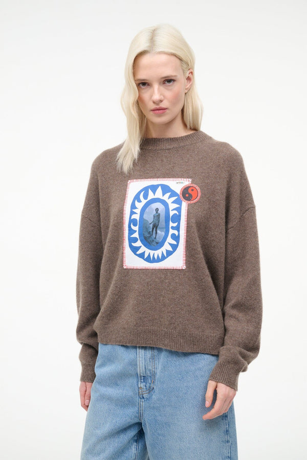 staud SERRANO CASHMERE RELAXED CREW TRUFFLE PATCHWORK