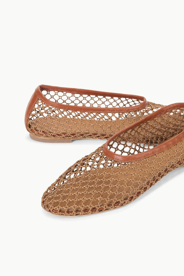 Staud ALBA BALLET FLAT TAN NETTING