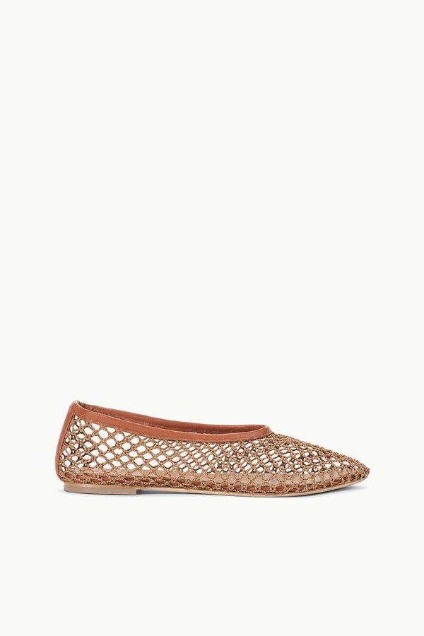 staud ALBA BALLET FLAT TAN NETTING