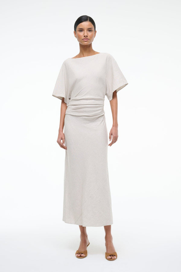Staud AMELIE LINEN MIDI DRESS NATURAL
