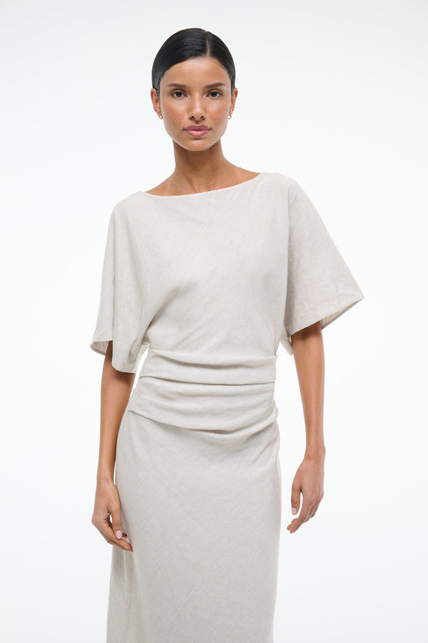 Staud AMELIE LINEN MIDI DRESS NATURAL