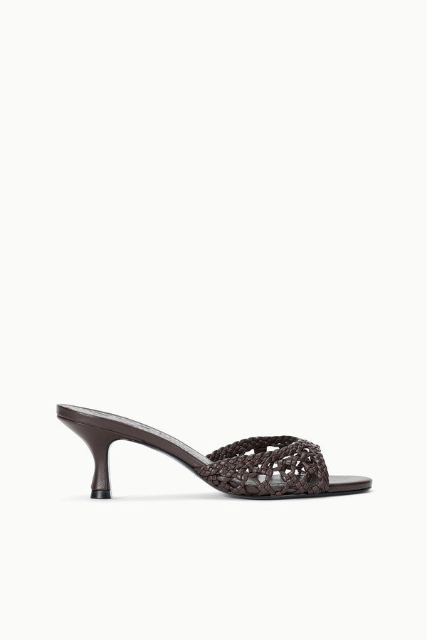 staud BRIGITTE LEATHER MULE ESPRESSO KNOTTED