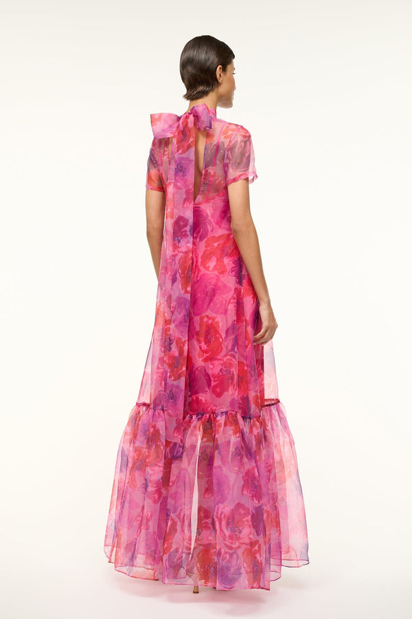 Staud CALLUNA DRESS MAGENTA PAINTED FLORAL