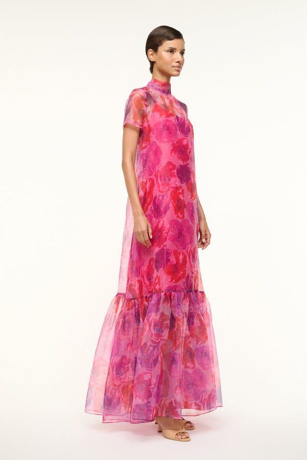 Staud CALLUNA DRESS MAGENTA PAINTED FLORAL