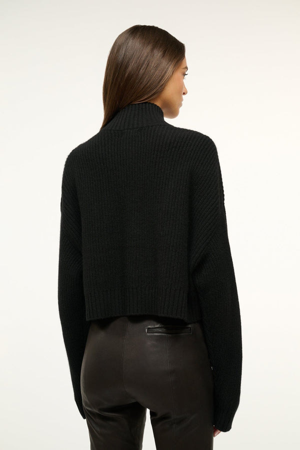 Staud CASHMERE CROPPED HAMPTON SWEATER BLACK
