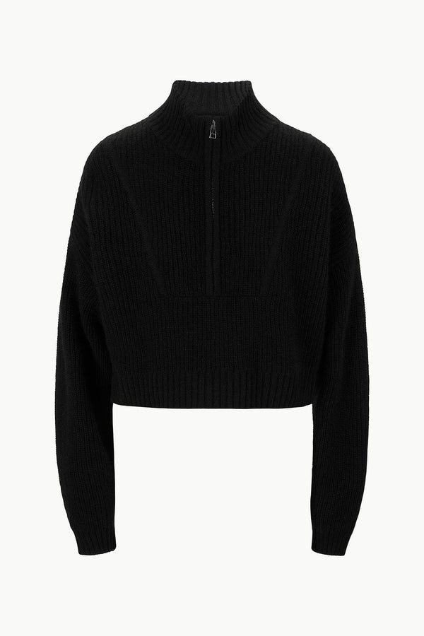 Staud CASHMERE CROPPED HAMPTON SWEATER BLACK
