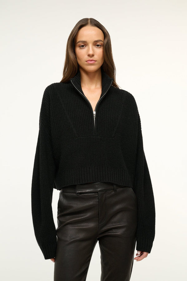 staud CASHMERE CROPPED HAMPTON SWEATER BLACK