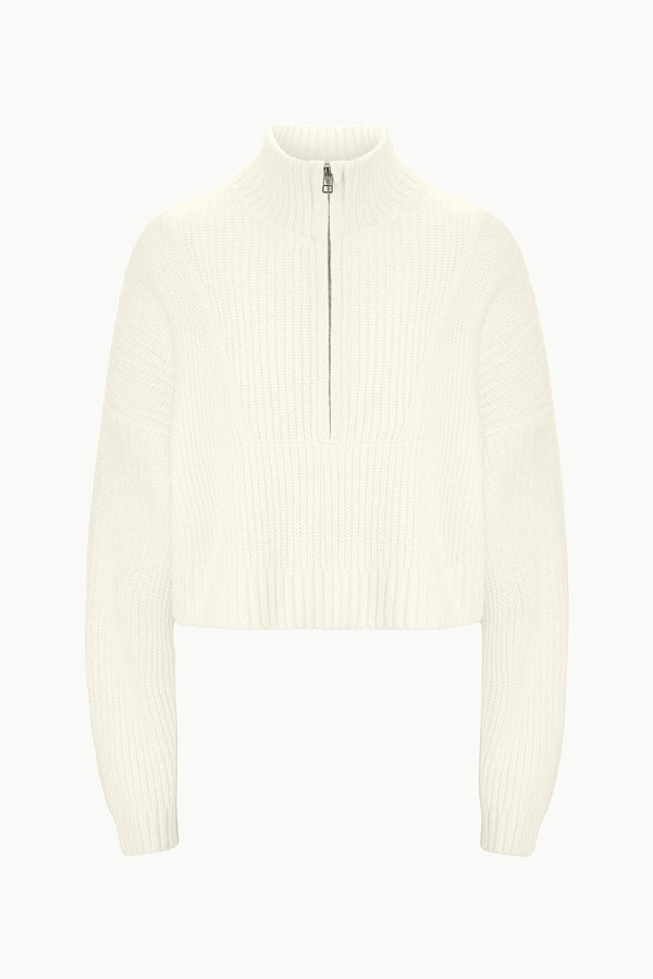 Staud CASHMERE CROPPED HAMPTON SWEATER IVORY
